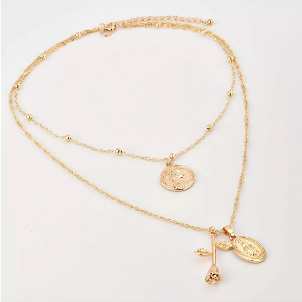 Double Layered Coin, Virgin Mary and Rose Pendant - Picture 6 of 6